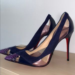 Christian Louboutin purple PVC, velvet and python